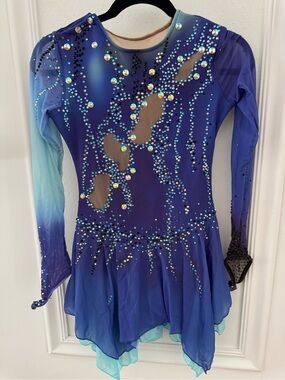 Girls' Ombre Blue Rhinestone Figure Skating Dress - Unbranded